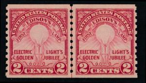 US 656 Mint NH F-VF Edison Coil Line Pair