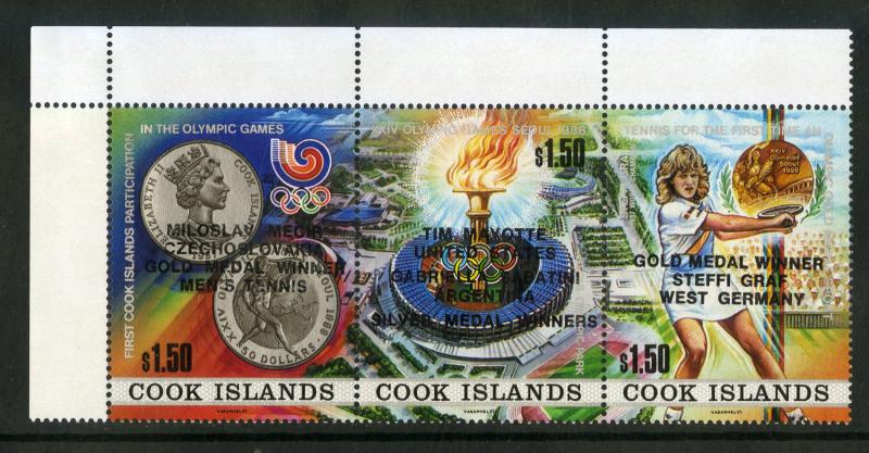 COOK ISLANDS 1000 MNH STRIP/3 SCV $12.00 BIN $7.25 OLYMPICS