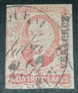 Mexico 4 reales 1856 red Michel 4-I used signed
