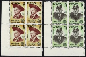 Andorra Sp. Famous People Europa CEPT 2v Corner Blocks of 4 1980 MNH SG#124-125