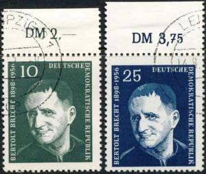 Germany DDR 1957 Sc 362-3 Poet Playwright B Brecht Stamp U