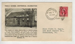 1934 BETHLEHEM PENNSYLVANIA CACHET WOLF ACADEMY PUBLIC SCHOOL CENTENNIAL