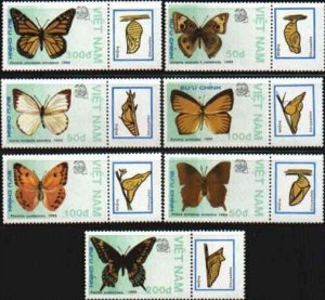 N.Vietnam MNH Sc # 1924-30 Mi 1991-97 Value $ 6.50  US $$ Butterflies