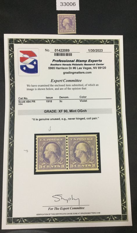 US STAMPS  #494 MINT OG NH **PSE CERT GRADED XF-90** LOT #33006