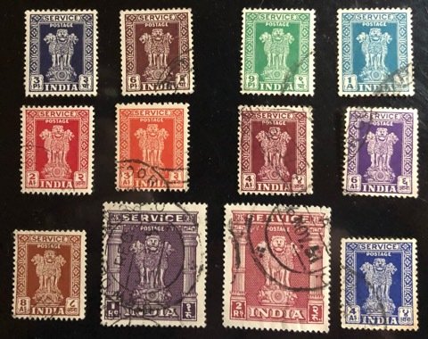 India Scott#O113-O123, O126 F/VF Used Cat. $3.80