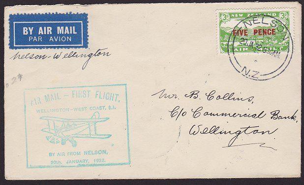 NEW ZEALAND 1932 West Coast survey flight cover Nelson to Wellington........2371