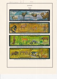 Burundi # 479-484, C218-223, Wild Animals, Strips of Four  Mint H, 1/3 Cat.