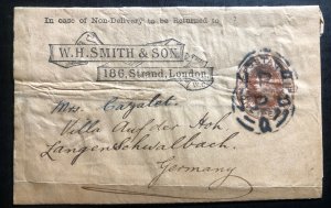 1880s WH Smith England Commercial Wrapper Cover To Lagenschwalbach Germany