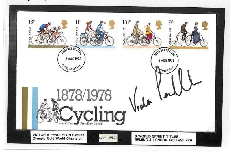 HH141 GB CYCLING 1978 FDC Signed*Victoria Pendleton* OLYMPIC GOLD MEDALLIST 2012