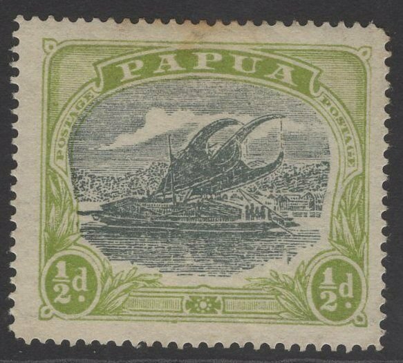 PAPUA SG93w 1927 ½d WMK CROWN TO RIGHT OF A TONE SPOT MTD MINT