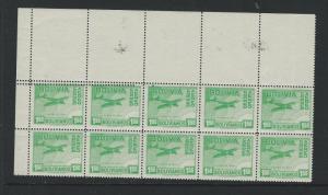 BOLIVIA (P2701B) SC C98A   BL OF 10  DOUBLE PERF   MNH FOR EXHIBITION!!