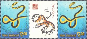 New Zealand #1696-1701, Complete Set(6), Gutter Pairs, 2001, Turtles, Snakes,...