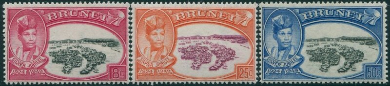 Brunei 1949 SG93-95 Silver Jubilee Sultan and Water Village set MLH