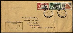 GILBERT & ELLICE IS 1957 cover to PNG per ship TRIENZA cancelled HOBART....93782