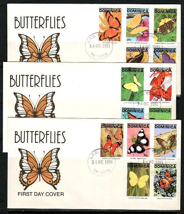 Dominica, Scott cat. 1378-1391. Butterfly Definitive issue. 3 First Day Covers