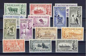 Falkland Islands #107-120 Cat$200, 1952 George VI, complete, lightly hinged