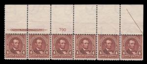 GENUINE SCOTT #280 MINT OG NH BEP IMPRINT PLATE #790 WIDE TOP STRIP 6 - SCV $650