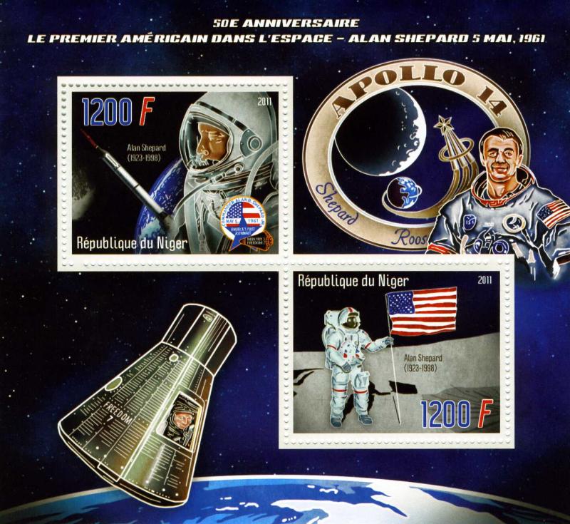Niger 2011 Space Alan Shepard Astronaut s/s Perforated mnh.vf