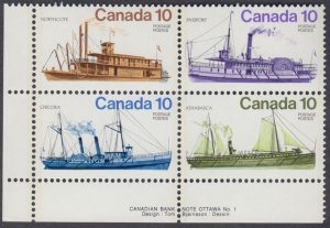 Canada - #703a Inland Vessels Plate Block, Contains Variety #701ii - MNH