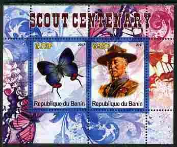 BENIN - 2007 - Scout Centenary & Butterflies #2 -Perf 2v Sheet-MNH-Private Issue