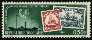 TOGO Sc 439 VF/MNH -1963 50c - 65th Anniv. of Togolese Mail Service-Ship