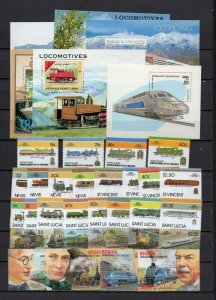 LOCOMOTIVES TRAINS SET OF 44 STAMPS & 6 S/S MNH