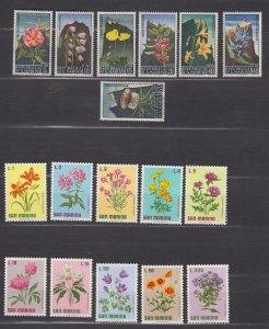 J39806, JL Stamps 1967 & 71 san marino sets mnh #654-60,758-67 flowers