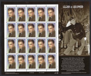 United States #3329 33¢ James Cagney (1999). Full mini-sheet of 20 stamps. MNH