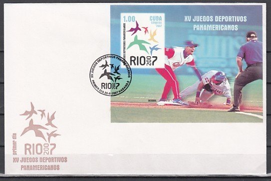 Cuba, Scott cat. 4727. Pan-American Games, Baseball s/sheet. First day covers. ^