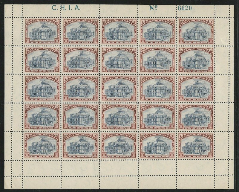 Mexico, Scott #649, 649a, 1 peso, National Theater, Sheet of 25, Mint, N.H.