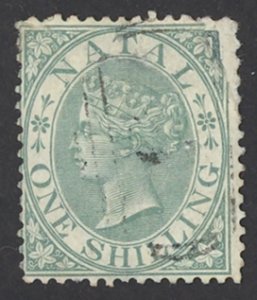 Natal Sc# 17 Used (thins) 1867 1sh Queen Victoria