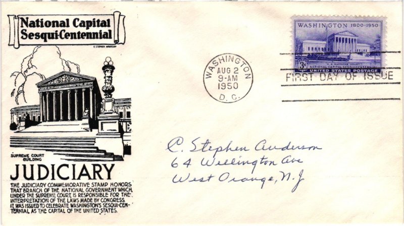 #991 National Capital Centennial Judiciary – Anderson Cachet Addressed to A...