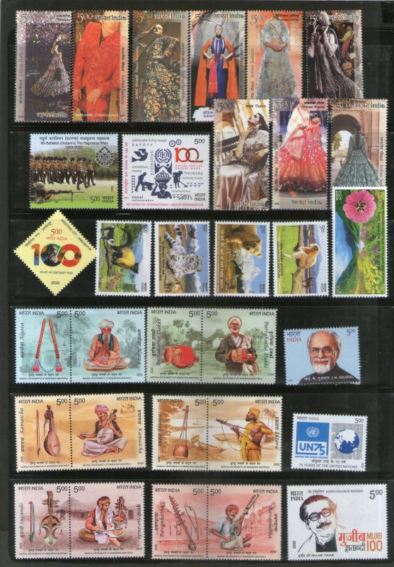 India 2020 Year Pack of 55 Stamps on Mahatma Gandhi COVID-19 Fashion Textile UNE