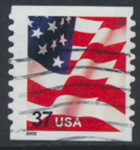 USA  SC# 3631 Used  perf 9¾  Coil Flag  37c    2002  see scan