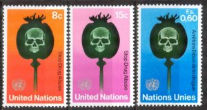 United Nations Geneva New York 1973 Poppy Capsule and Skull MNH