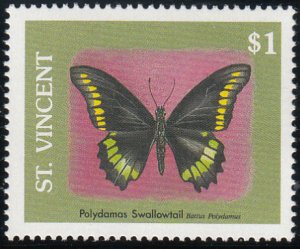 St. Vincent 1989 MNH Sc 1250 $1 Polydamas Swallowtail Butterflies