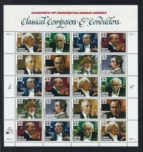 U.S. SCOTT #3158-3165  -  CLASSICAL COMPOSERS AND CONDUCTORS  - MINT NH SHEET