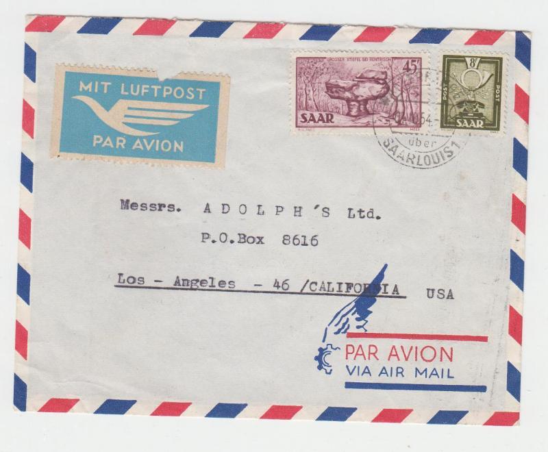 SAAR 1954, 8fr & 45fr ON AIRMAIL COVER TO USA, SCARCE RATING (SEE BELOW)