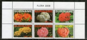Suriname 2008 Flowers Tree Plant Flora Sc 1375 Setenant 6v MNH # 13426
