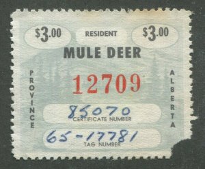 CANADA REVENUE AW17 USED ALBERTA WILDLIFE CERTIFICATE STAMP