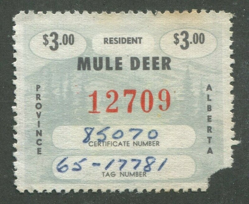 CANADA REVENUE AW17 USED ALBERTA WILDLIFE CERTIFICATE STAMP