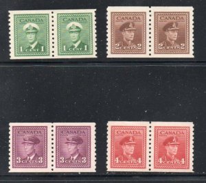 Canada Sc 278-281 1948 George VI coil  pairs stamp set perf  9 1/2 mint NH