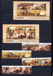 BARBUDA 1976 PAINTINGS/AMERICAN BICENTENNIAL 4 STRIPS OF 3 STAMPS & 2 S/S MNH