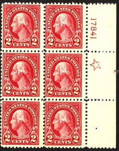 U.S. #554 MINT PL# BLOCK OG LH 