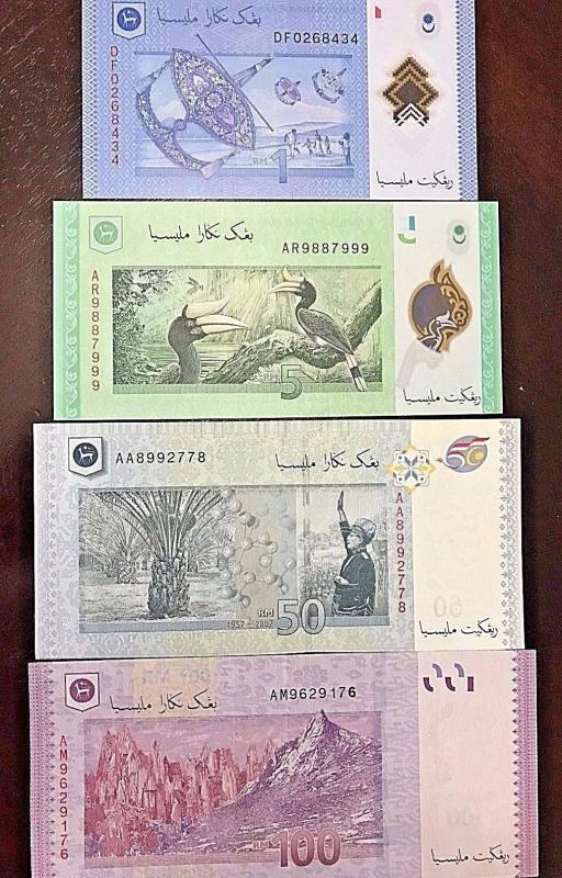 baja.C) MALAYSIA BANK NOTE RINGGIT SET 1+5+50+100 POLYMER UNC ND2012