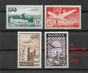 French Morocco 1952,Airmail,Scott # C42-C44 VF MLH*OG,Scott # C45,200fr VF MNH**