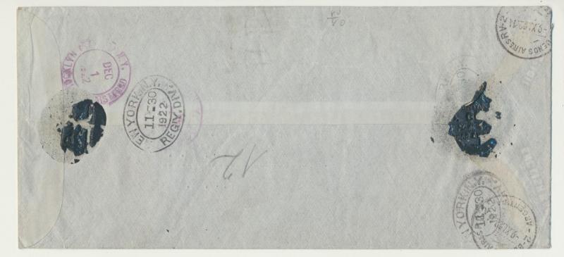 ARGENTINA 1922 (9-11) UPU PAN AMERICAN CONGRESS REG COVER TO USA (SEE BELOW)