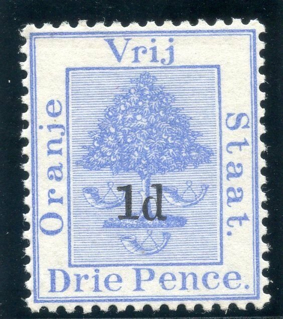 Orange Free State 1890 QV 1d on 3d ultramarine (SG Type 7b) MLH. SG 55. Sc 31.