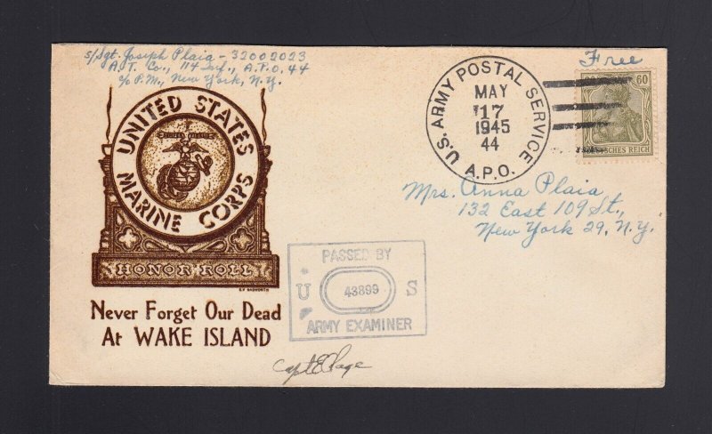 1945 MARINE CORPS - WAKE ISLAND PATRIOTIC - APO 44