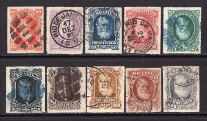 Brazil 1878-79 Dom Pedro Rouletted Set FVF Used #68-77 CV$220 Nice Set!